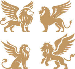 Four winged lions in different poses.