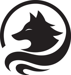 Fox head silhouette in a circle with wave.