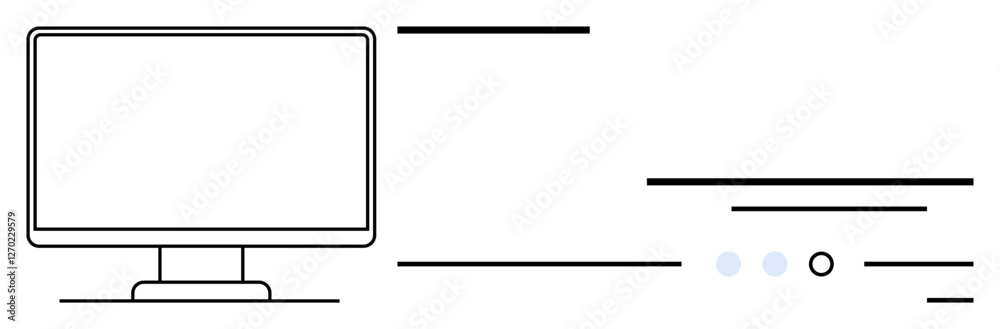 Poster desktop monitor with black lines and circular loading animation. ideal for technology, user interfac