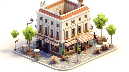 Fototapeta premium Classic Cafe design building isometric 3D