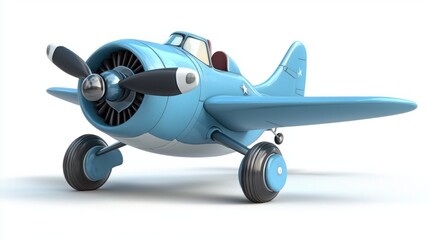 Cartoon Style Blue Airplane Model with Detailed Propeller Design