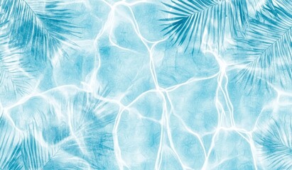 Light Blue Water Texture with Palm Leaf Shadows for Tropical Vibes and Summer Designs
