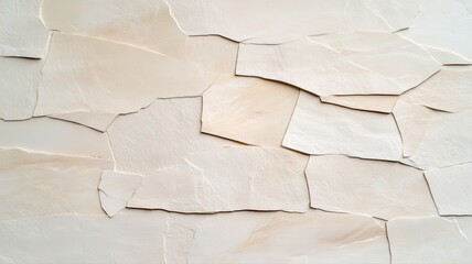 Fototapeta premium Close-up of beige stone wall texture, showcasing irregular pattern and natural design elements.