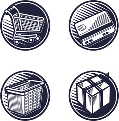 flat design e commerce icon set with side shadow 