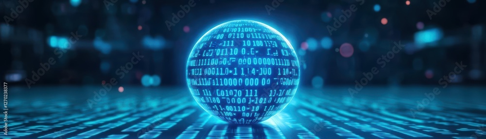 Poster vibrant blue egg surrounded by streams of binary code creating a futuristic and technological atmosp