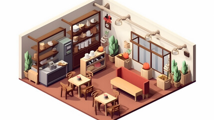 Eco Cafe interior isometric 3D