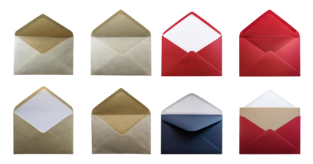 Assorted Colorful Envelopes for Invitations and Greeting Cards, isolated on transparent background
