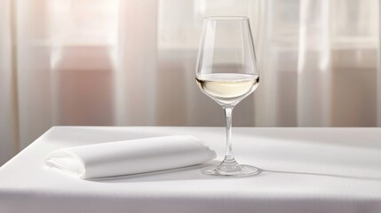 Elegant glass of wine with napkin, a table setting for celebration and relaxation