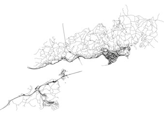 vector map of highway  in tsuen wan district in hongkong with black and white theme