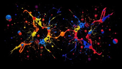 Colorful Acrylic Paint Splashes on Black Background for Artistic Appeal