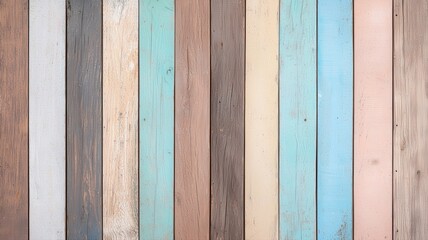 Colorful wooden planks arranged vertically form a rustic abstract background, offering texture and warmth.