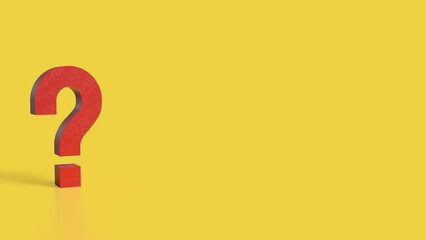 The RED Question mark on yellow Background 3d Rendering.