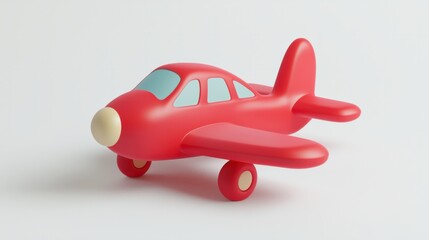 Bright Red Toy Airplane Model on White Background with Simple Design