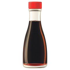 vector-style illustration of a soy sauce bottle with a red cap, clean shapes, smooth lines, transparent background, PNG