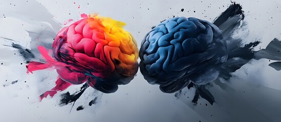 Colorful brains in conflict, abstract background