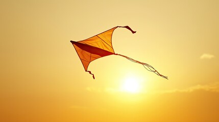 Colorful kite soaring against a golden sunset, symbolizing freedom and joy in the sky