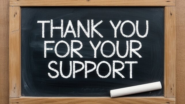 Thank you for your support written on a blackboard