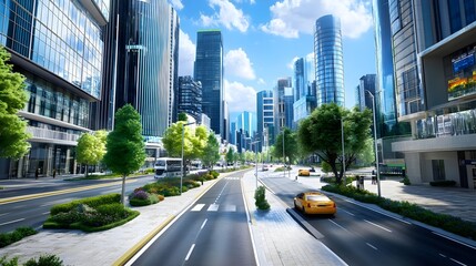 Obraz premium Modern City Street, Green Urban Landscape - Sustainable urban design