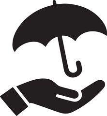 Hand holding umbrella icon.
