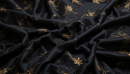 Black Fabric with Gold Glitter and Pattern