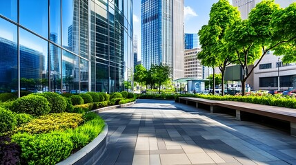 Modern Cityscape, Green Park, Office Buildings - Sustainable urban .