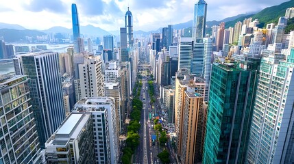 Naklejka premium Hong Kong Skyline Aerial View, Cityscape - Aerial Views