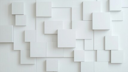 Obraz premium Modern white abstract geometric shapes on a wall create a minimalist 3D textured pattern, perfect for design backgrounds.