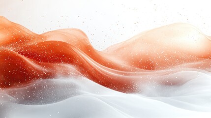 Fototapeta premium Abstract flowing waves of orange and white with sparkling particles in a soft, dreamy background
