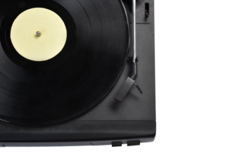 old vinyl record player on white background
