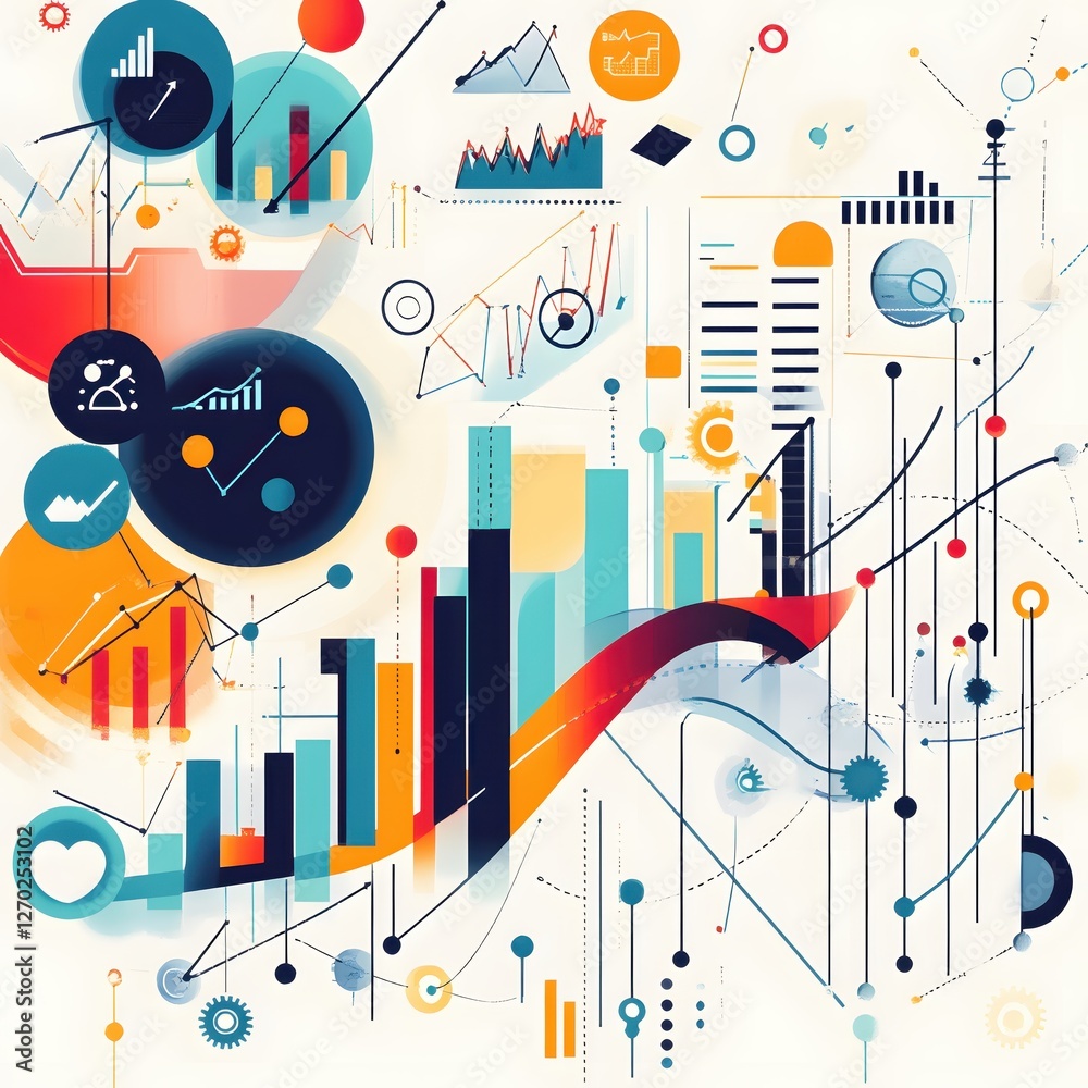 Poster Abstract financial analysis with vibrant charts and data visualization for business growth