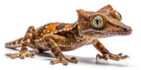 Obraz premium Satanic Leaf-Tailed Gecko Close-Up Photography, White Background Reptile Image, Exotic Lizard Stock Photo