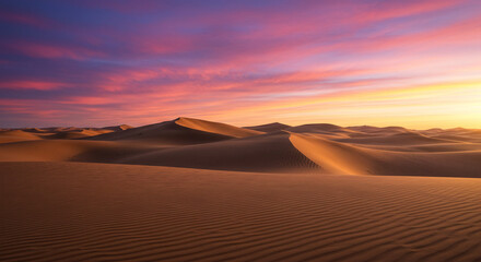 Endless Desert Dunes Shaped by Wind Under Glowing Sunset