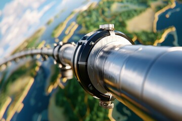 Futuristic Pipeline Connecting Continents Over Blurred Earth Globe Modern Engineering Concept