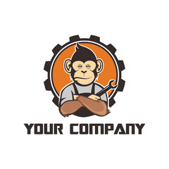monkey wearing uniform worker vector flat design logo
