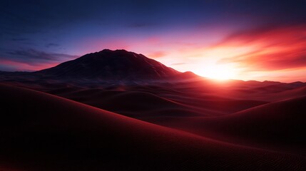 Pixelated Desert Landscape Under a Fiery Sunset with Soaring Birds