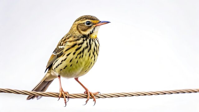 Silhouette Tree Pipit Bird on Wire with Food, Cute Meadow Songbird Wildlife Photography