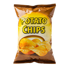 Potato Chips in Yellow Bag with "POTATO CHIPS" Text on Transparent Background
