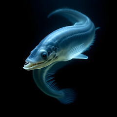 Fototapeta premium Glowing Transparent Fish Swimming in Dark Aquatic Environment