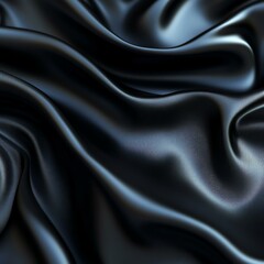 Fototapeta premium A close-up view of luxurious black satin fabric, showcasing its smooth texture and flowing patterns. Perfect for backgrounds, fashion design, and elegant decor projects.