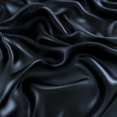 A close-up view of luxurious black satin fabric with soft, flowing waves