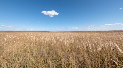 Golden prairie under a clear blue sky. Landscape photography for travel brochures