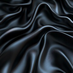 High-quality close-up of black silk fabric with smooth, flowing texture