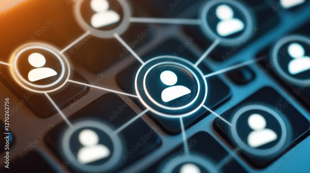 Wall mural digital network connections on a keyboard background