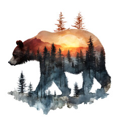 Artistic Bear Silhouette with Forest Landscape