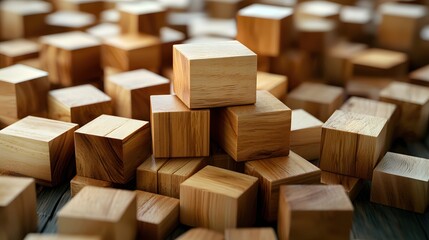 Fototapeta premium Wooden Cubes Arranged in a Stacked Formation Creating a Geometric and Abstract Composition
