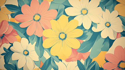 Retro floral pattern exudes calmness with faded tones, creating visually pleasing and timeless aesthetic for backgrounds and designs