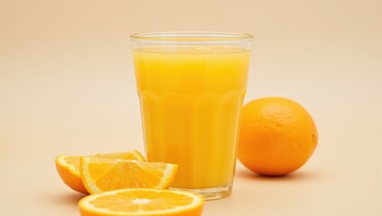 Freshly Squeezed Orange Juice in a Glass with Sliced Oranges