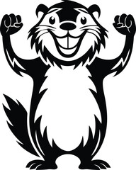Cute smiling Cartoon beaver vector illustration, Cartoon beaver silhouette vector art, Cartoon beaver line art vector 