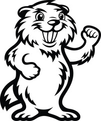 Cute smiling Cartoon beaver vector illustration, Cartoon beaver silhouette vector art, Cartoon beaver line art vector 