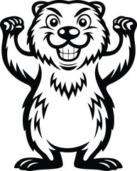 Cute smiling Cartoon beaver vector illustration, Cartoon beaver silhouette vector art, Cartoon beaver line art vector 